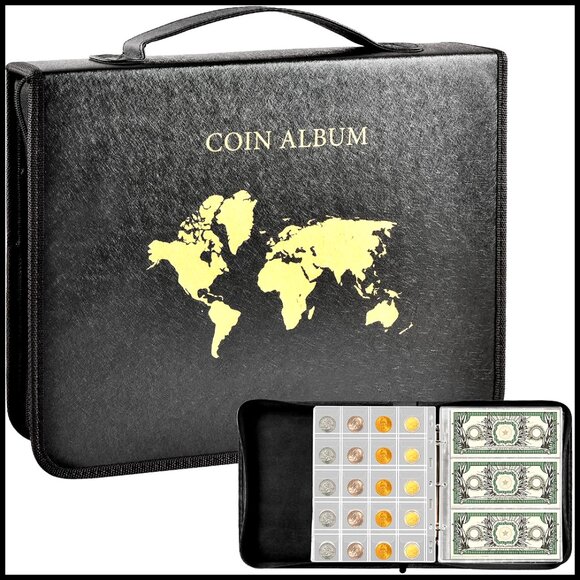 Other - Premium Coin Collection Album Binder with 200 Pockets and 30 Currency Sleeves
